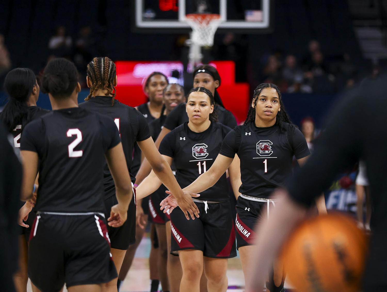 South Carolina womens basketball team practices shooting during open practice in the Target Center on April 2, 2022.