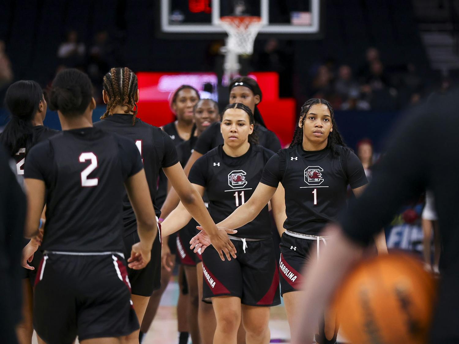 South Carolina womens basketball team practices shooting during open practice in the Target Center on April 2, 2022.
