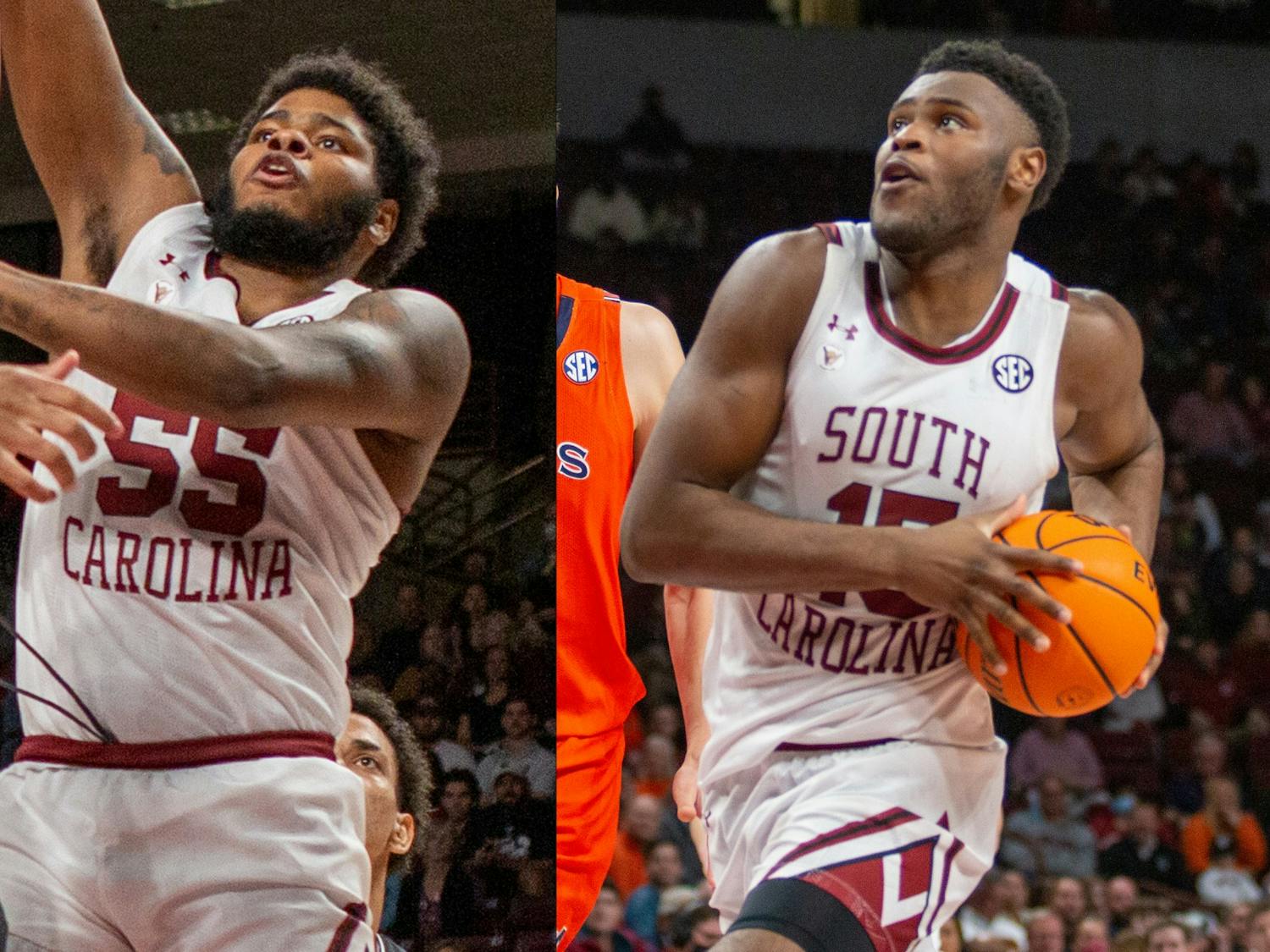Ta'Quan Woodley (left) and Wildens Leveque (right) have entered the transfer portal following the departure of former South Carolina men's basketball head coach Frank Martin.