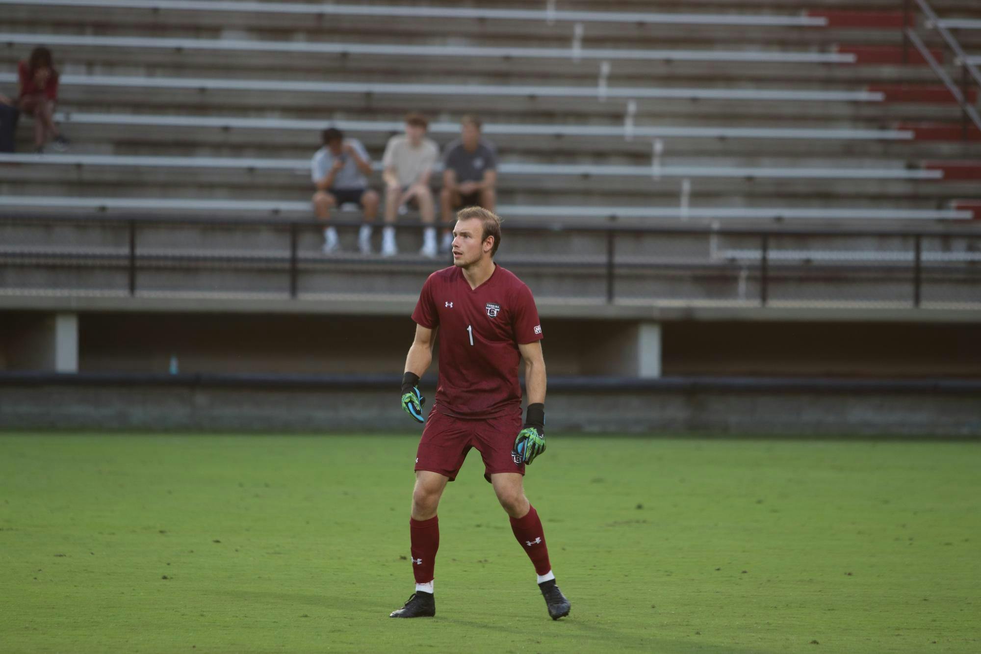 FILE —&nbsp;Sophomore goalkeeper Filip Versterre playing tough defense on Sept. 16, 2025 to prevent North Florida from scoring at the stadium.
