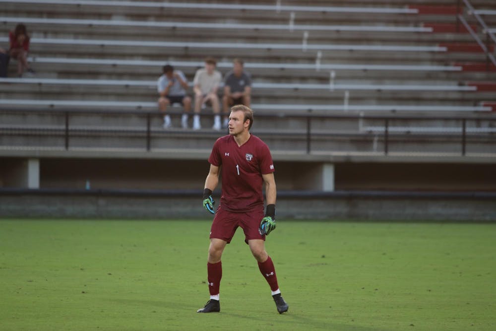 <p>FILE —&nbsp;Sophomore goalkeeper Filip Versterre playing tough defense on Sept. 16, 2025 to prevent North Florida from scoring at the stadium.</p>