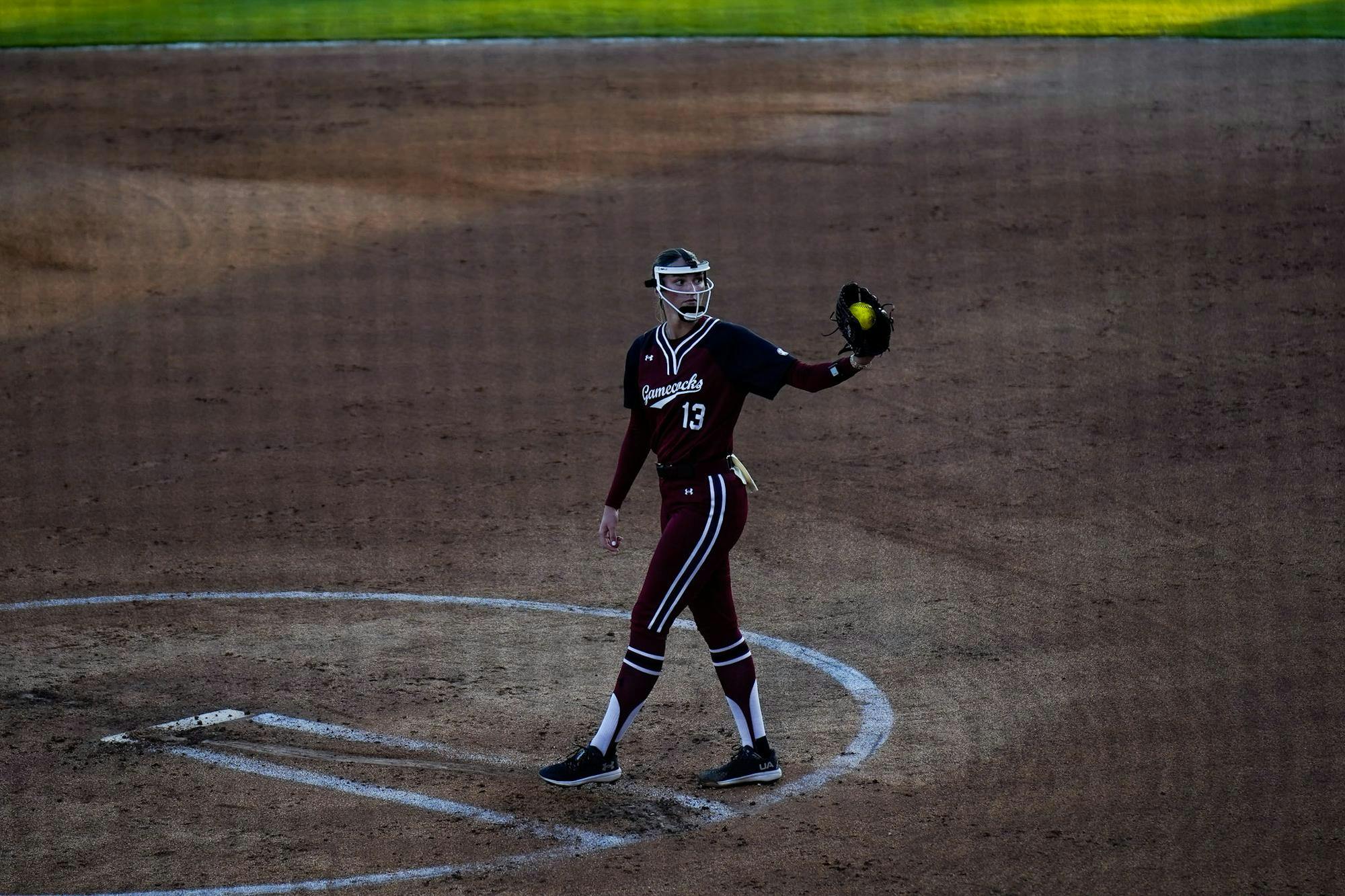 Junior pitcher Emma Friedel pitches for her team against Furman at Beckham Field on Oct. 17, 2025. Friedel went on to strike out two Furman batters.