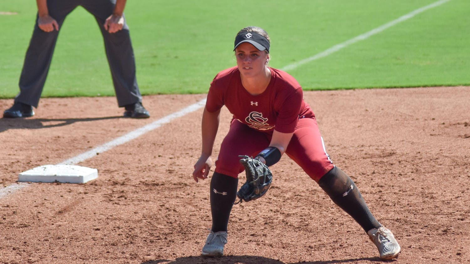 FILE — Senior infielder Ella Chancey looks toward the plate during South Carolina's exhibition game against Wofford on Sept. 22, 2024, at Beckham Field. Chancey is entering her first season with the Gamecocks after transferring from Charlotte.