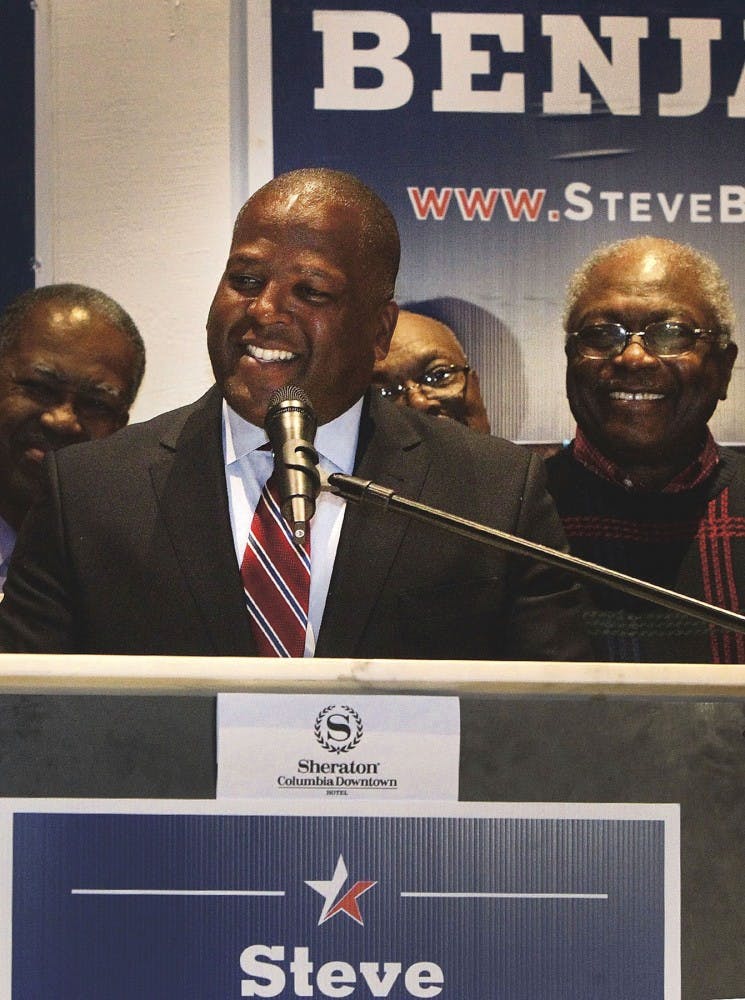 Columbia Mayor Steve Benjamin addresses the crowd that gathered at the Sheraton Convention Center to help celebrate his victory on Tuesday, November 5, 2013, in Columbia, South Carolina. (Kim Kim Foster-Tobin/The State/MCT)