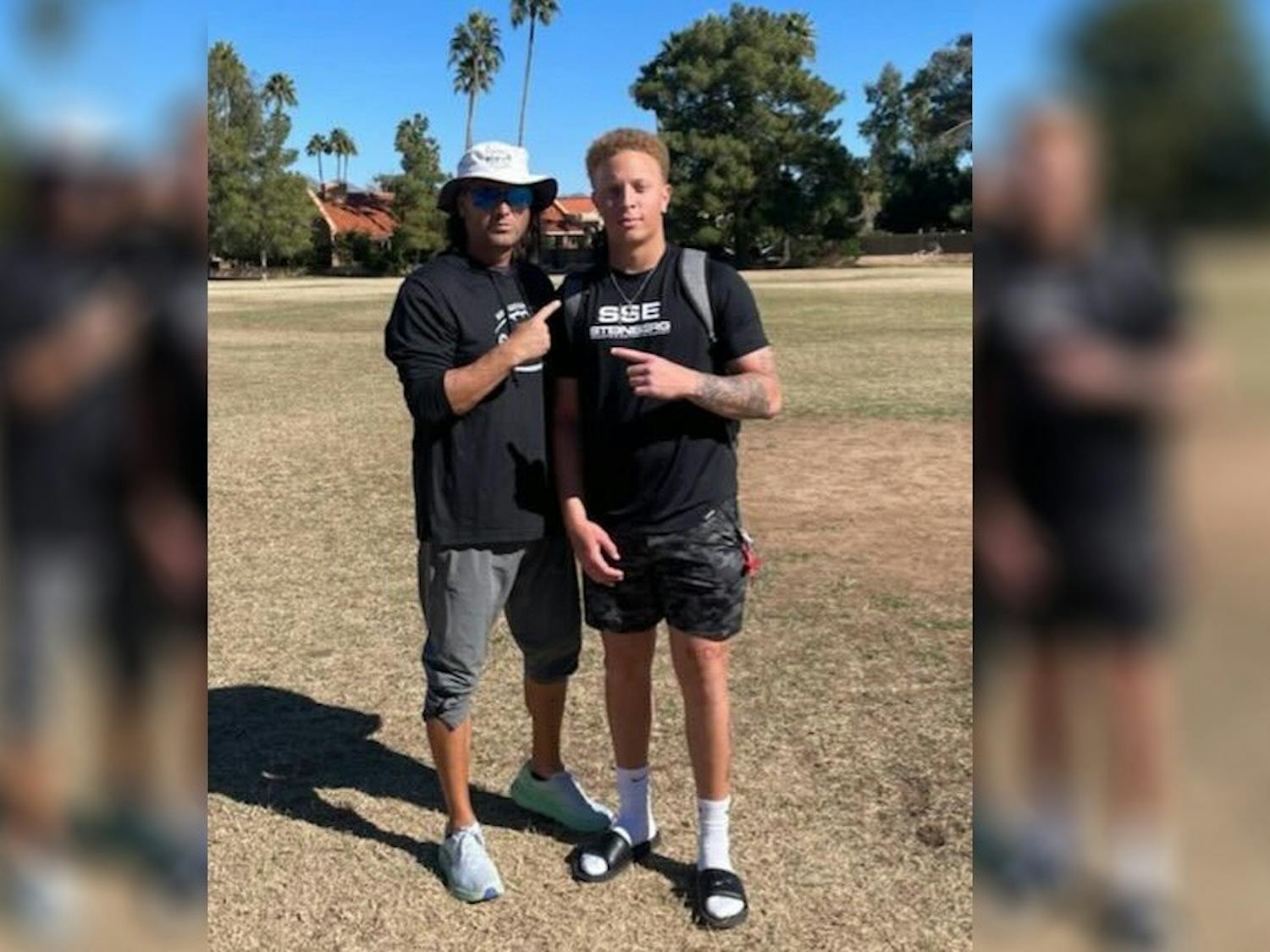 Mike Giovando (left) and Spencer Rattler (right) in Scottsdale, Arizona in January 2022.