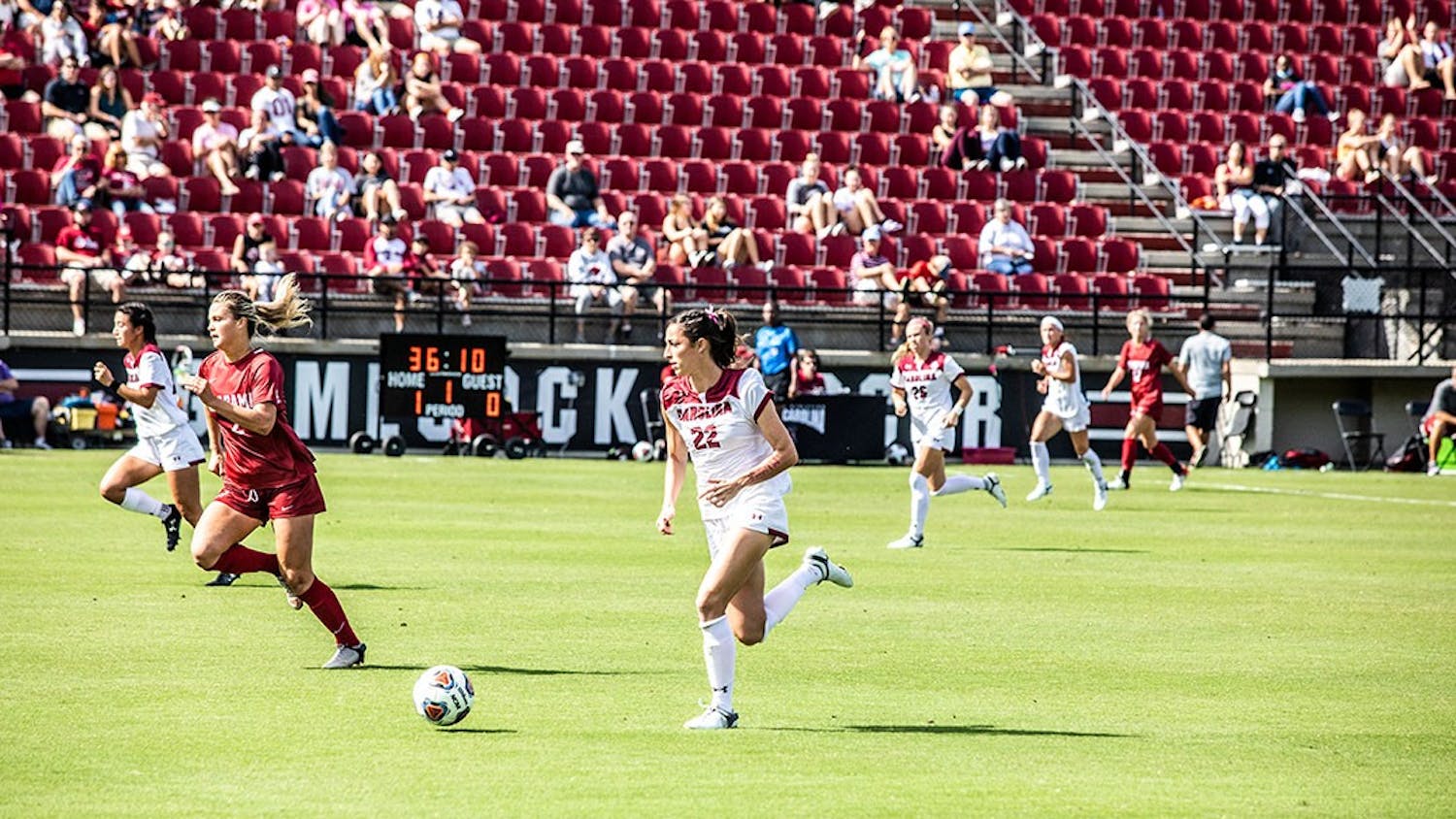 Graduate forward Ryan Gareis runs towards the goal during the South Carolina versus Alabama soccer game on Oct. 24, 2021. The Gamecocks lost 2-1 to the Auburn Tigers in the quarterfinals of the SEC Tournament.&nbsp;