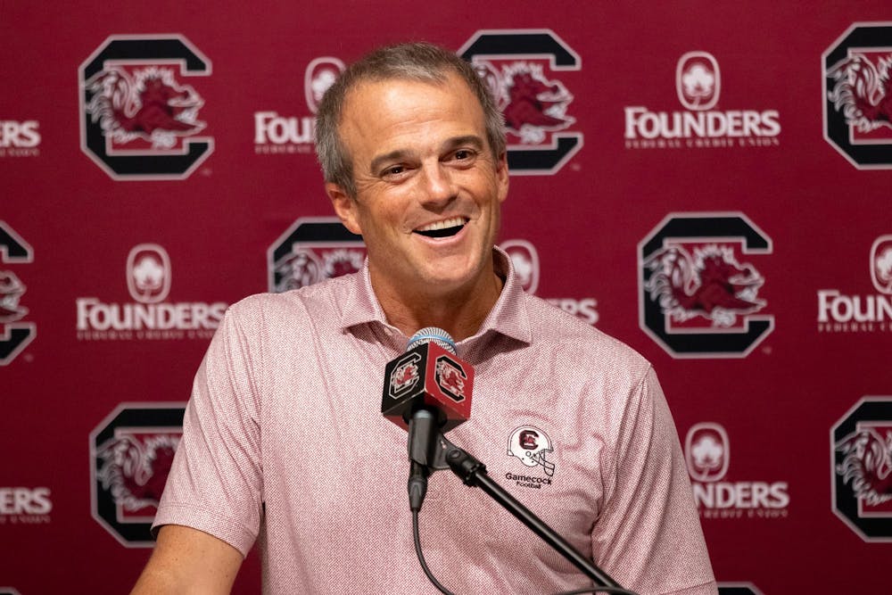 <p>FILE - Head coach Shane Beamer speaks at the Beamer Presser on Oct. 1, 2024. </p>