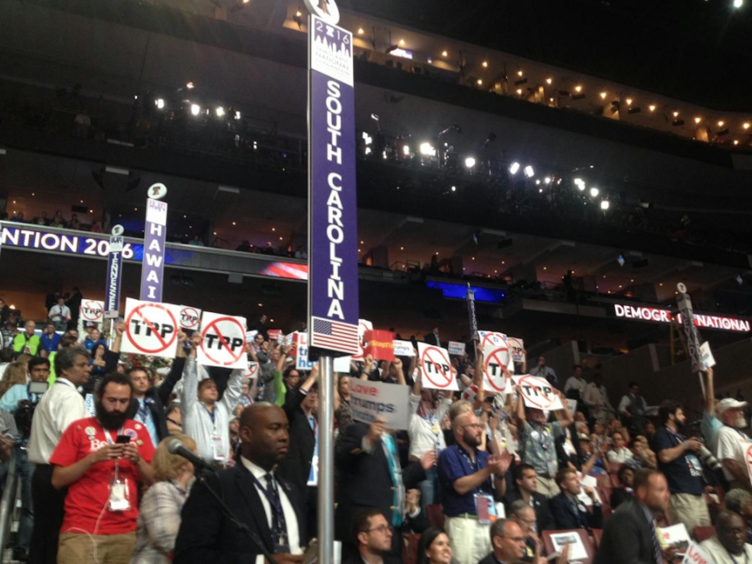 Members of the South Carolina delegation listen to speakers on the first day of the Democratic National Convention in Philadelphia on July 25, 2016. 