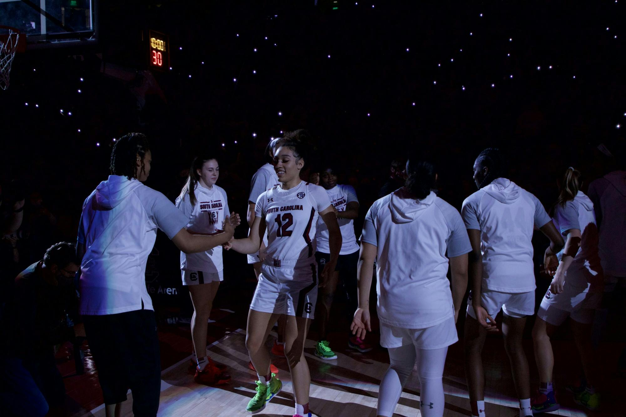 FILE—The USC women’s basketball team makes its entrance to the Colonial Life Arena on Jan. 13, 2022. Carolina heads to Mississippi to face the Rebels on Jan. 27, 2022.