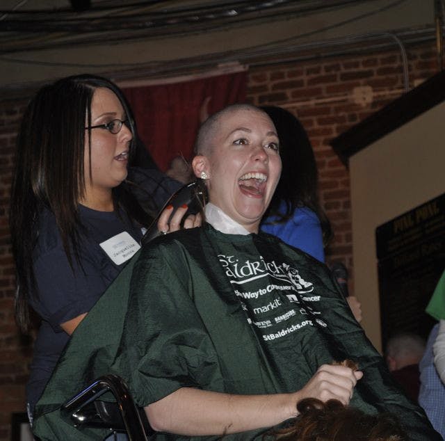 	Third-year anthropology student Rachel Boone was one of more than 50 women who shaved their heads at the fundraiser.