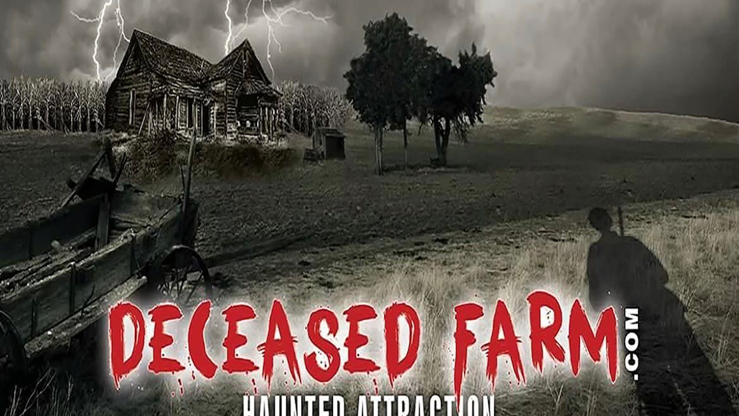 Graphic for Deceased Farm Haunted Attraction, tickets to the Halloween attraction are available on-site up until it's final evening on Oct. 31, 2022. Deceased Farm offers a chilling adventure throughout their property, located at the Clinton Sease Farm in Lexington, SC, to invoke the spirit of Halloween.