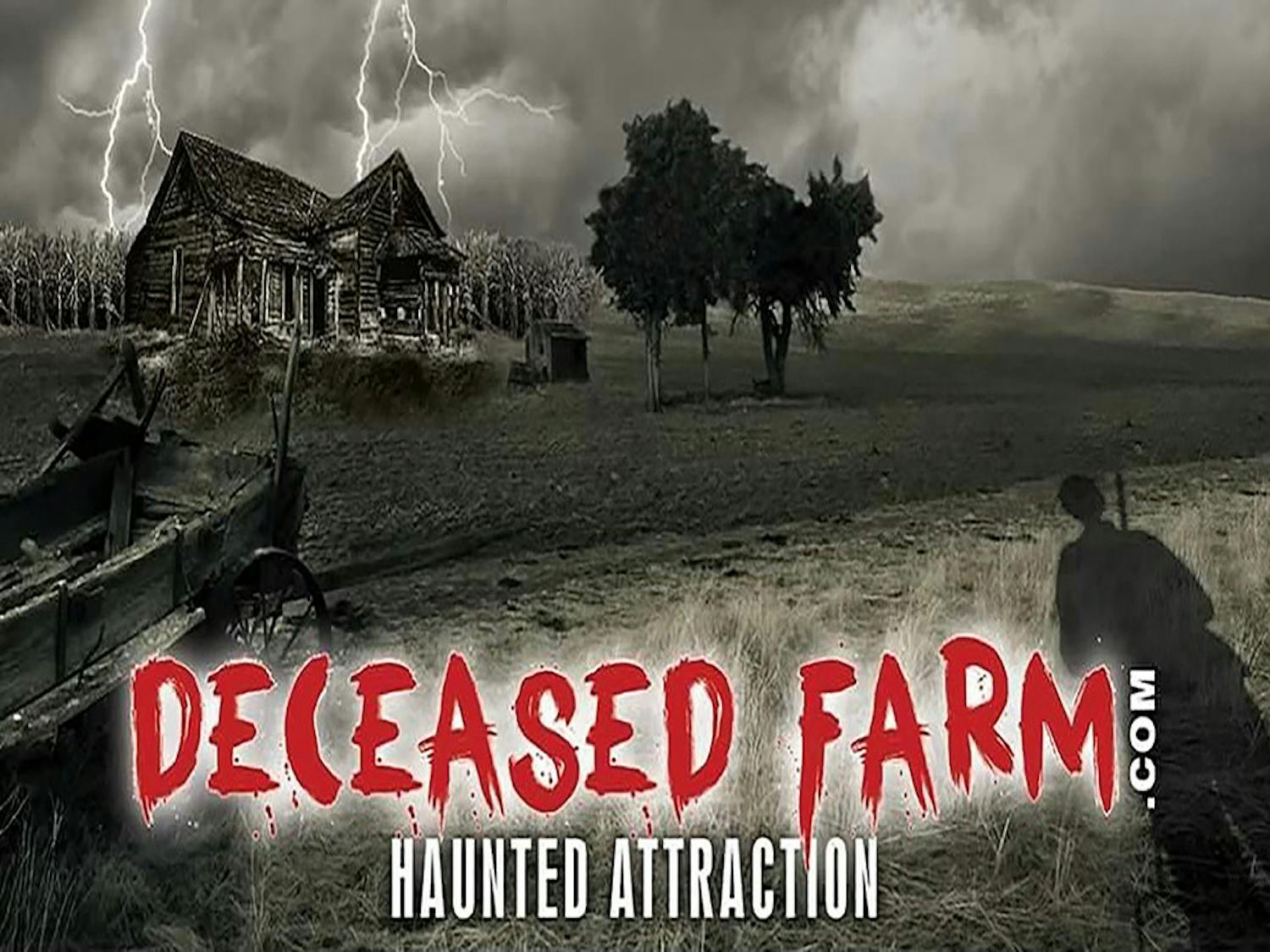 Graphic for Deceased Farm Haunted Attraction, tickets to the Halloween attraction are available on-site up until it's final evening on Oct. 31, 2022. Deceased Farm offers a chilling adventure throughout their property, located at the Clinton Sease Farm in Lexington, SC, to invoke the spirit of Halloween.