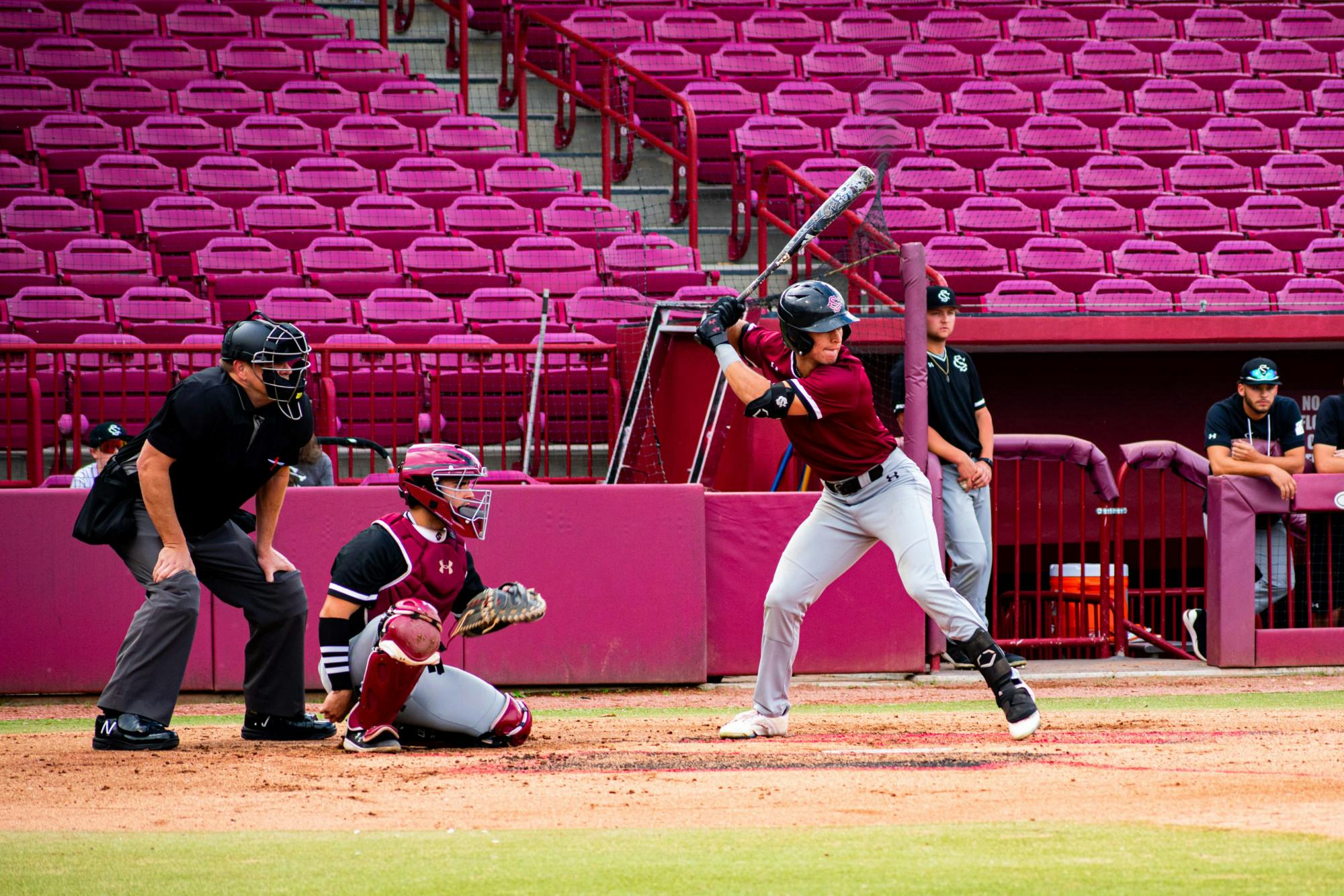 Members of the Garnet team stepped up to the plate during an intrasquad scrimmage on Nov. 2, 2022, pitting members of the South Carolina baseball team against each other. The game was the first of three in this year's Garnet and Black World Series.