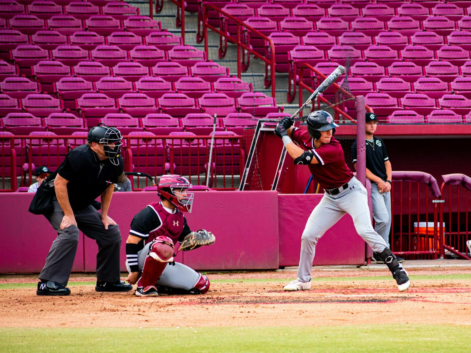Members of the Garnet team stepped up to the plate during an intrasquad scrimmage on Nov. 2, 2022, pitting members of the South Carolina baseball team against each other. The game was the first of three in this year's Garnet and Black World Series.