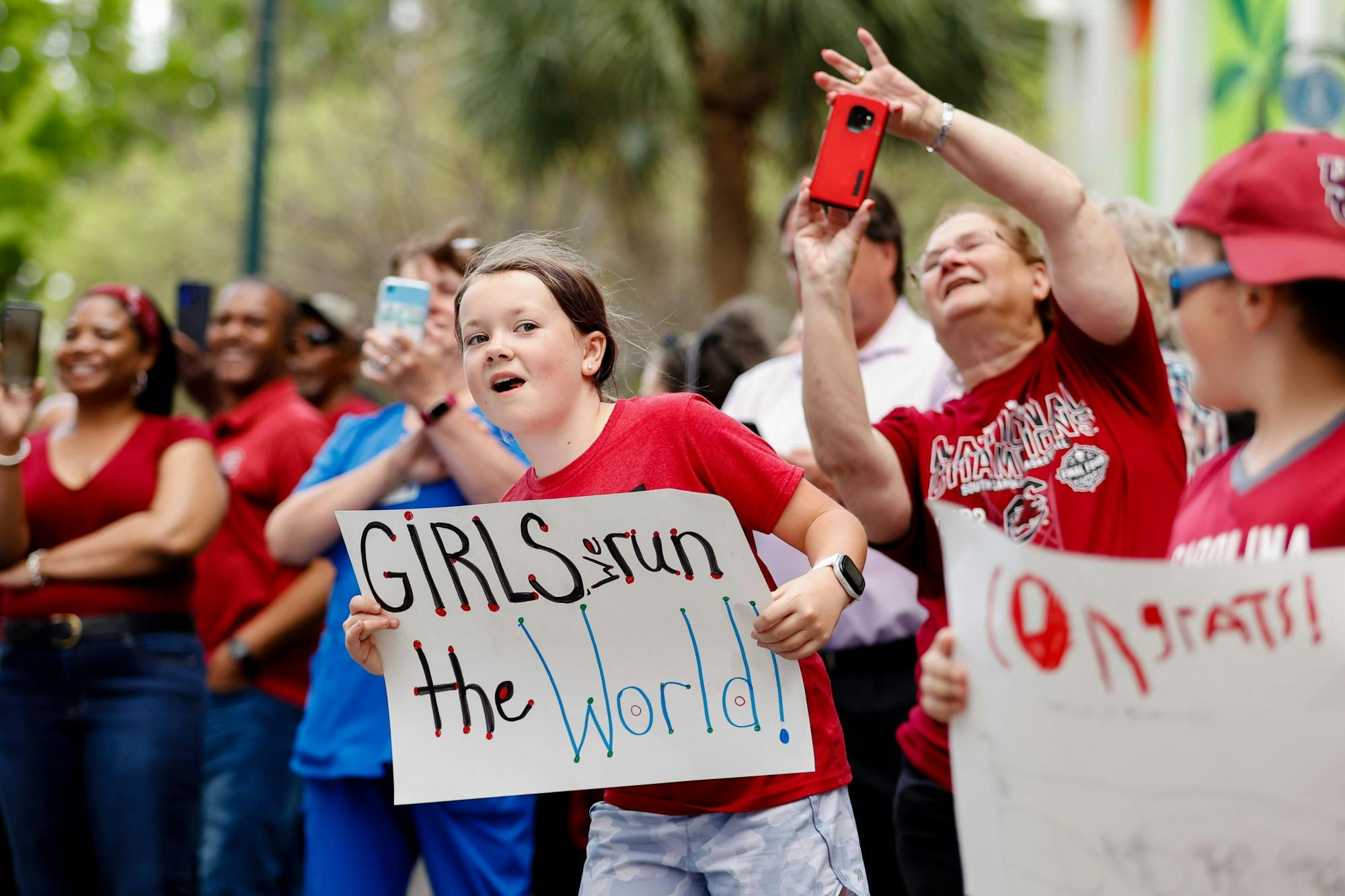 The South Carolina women's basketball team cruised through downtown Columbia for a parade on April 13, 2022 in celebration of its national championship win. The women’s basketball team “raised their cups” as the USC alma mater played on.