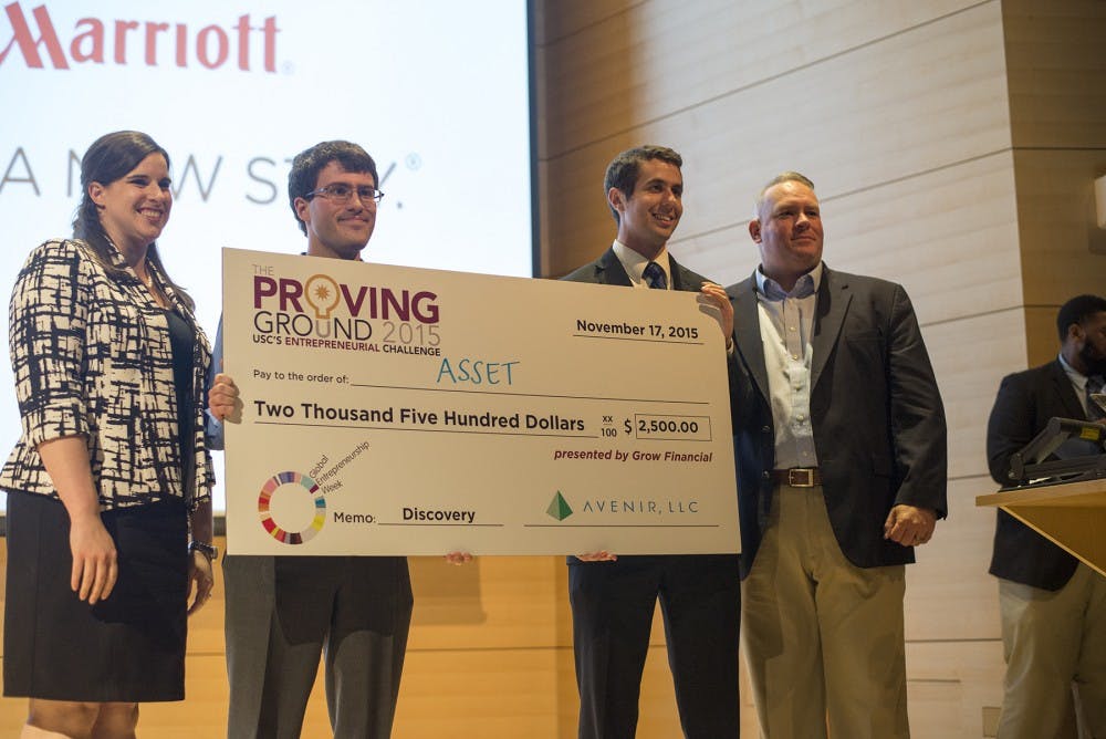 <p>Over $90,000 in award money was given away to winners at the 2015 Proving Ground Competition at the Darla Moore School of Business.</p>