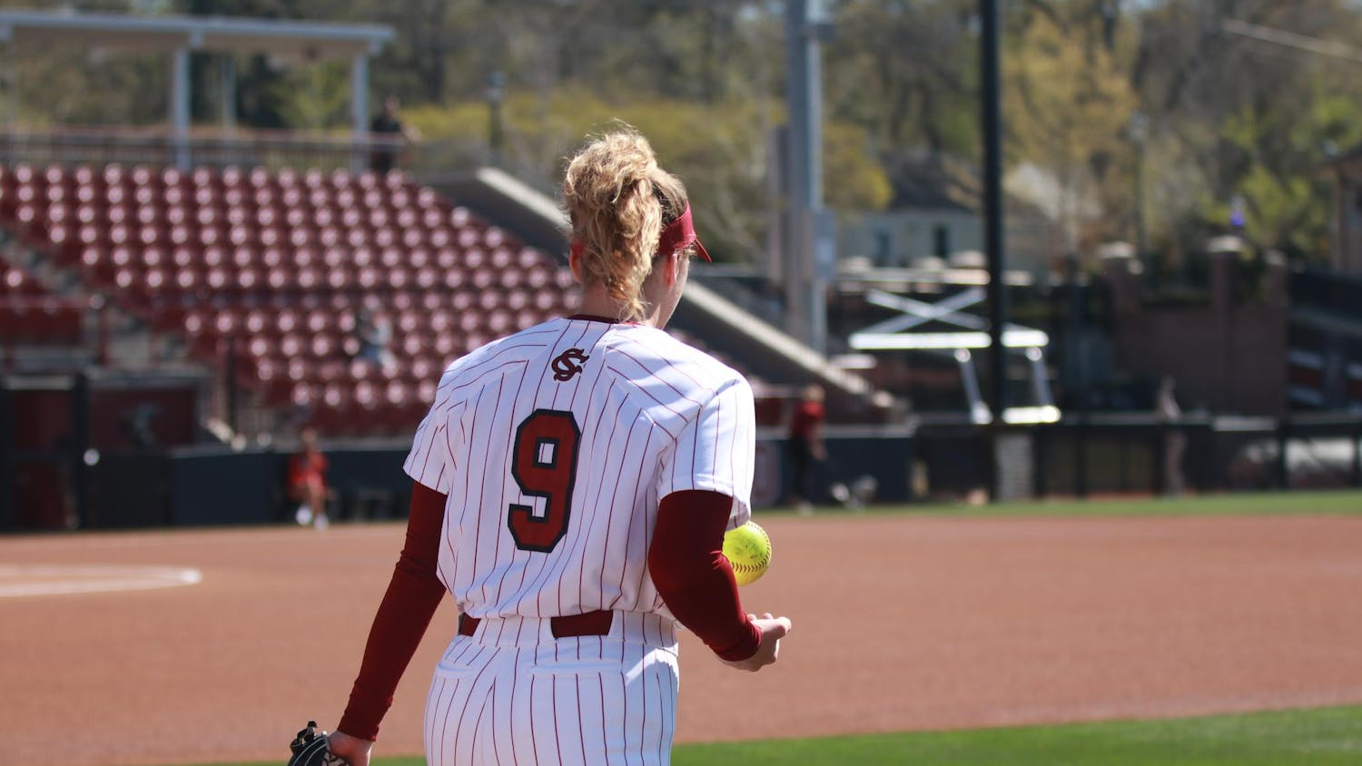 FILE — Junior pitcher Jori Heard strides toward the batter during the Gamecocks’ game vs the University of Nevada, Las Vegas on Feb. 23, 2025. The Gamecocks dominated the UNLV Rebels with a 9-4 victory and continued its winning streak 15-0.