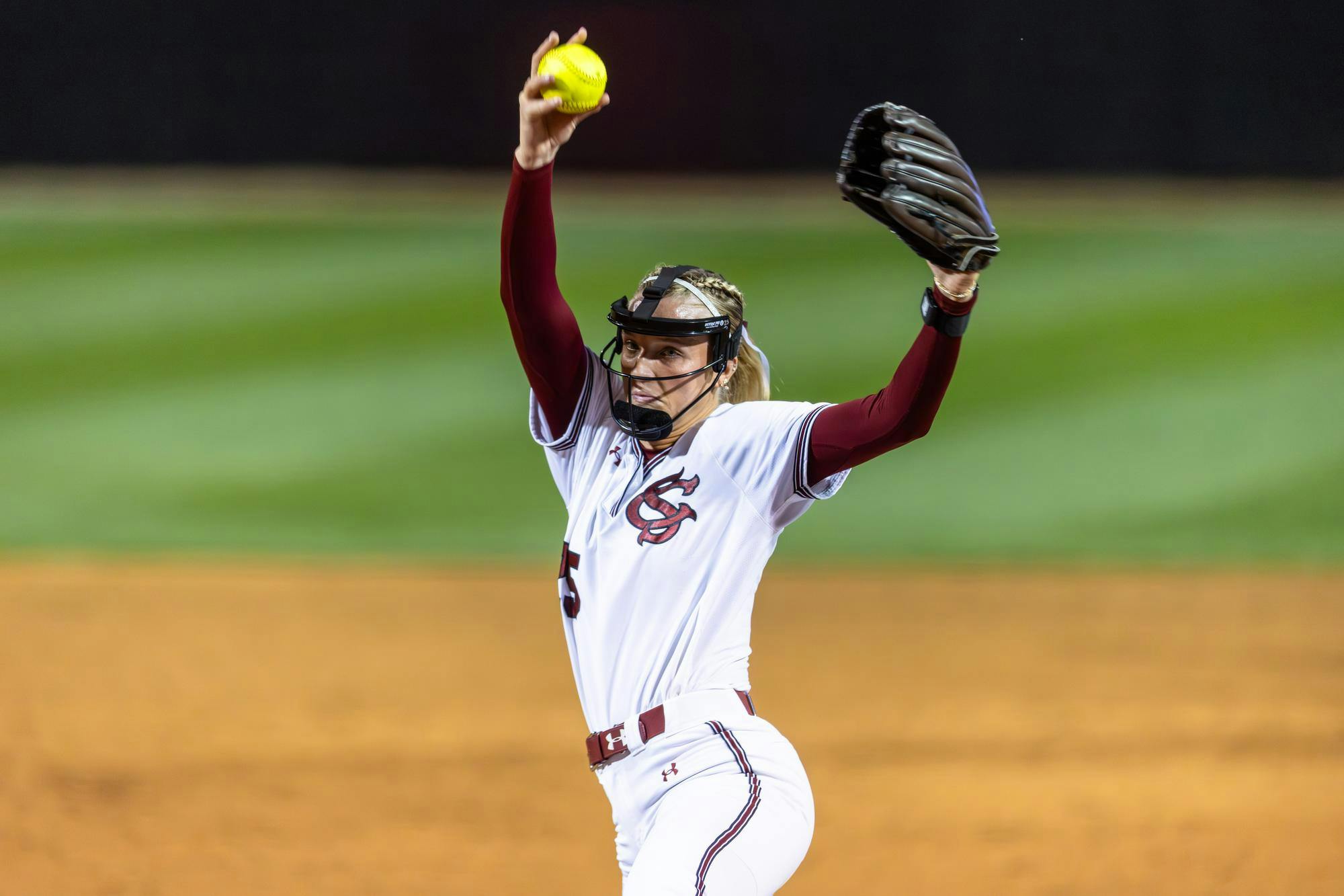 Senior pitcher Jori Heard winds up a pitch during the game against Texas on March 6, 2026. Heard pitched 12 strikeouts total over the weekend's three games.