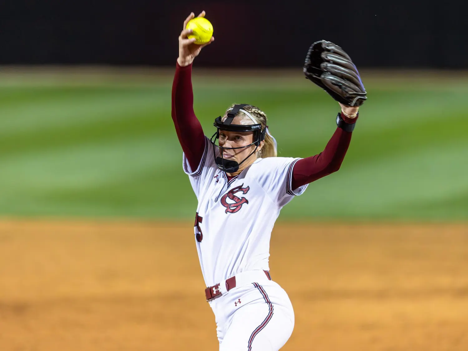 Senior pitcher Jori Heard winds up a pitch during the game against Texas on March 6, 2026. Heard pitched 12 strikeouts total over the weekend's three games.