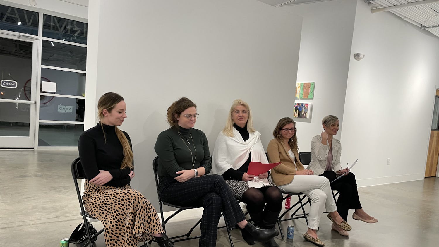 A panel of experts speak at the "Girls Speak" event at Stormwater Studios on Jan. 19, 2023. The event showcased the artwork juvenile offenders.