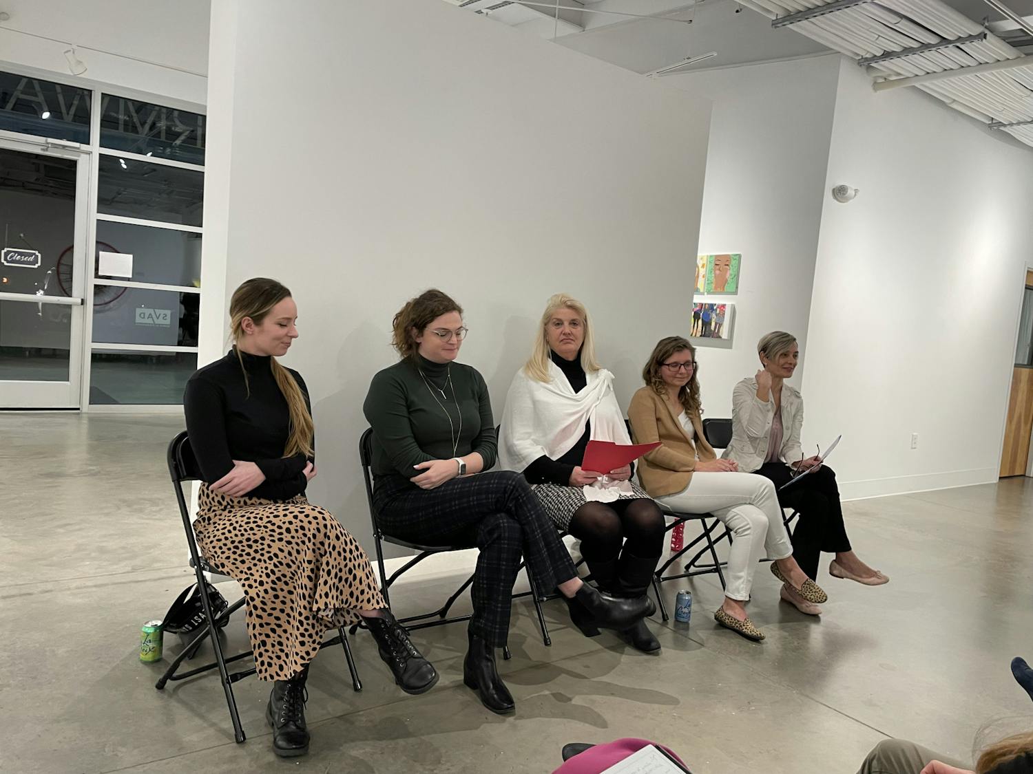 A panel of experts speak at the "Girls Speak" event at Stormwater Studios on Jan. 19, 2023. The event showcased the artwork juvenile offenders.