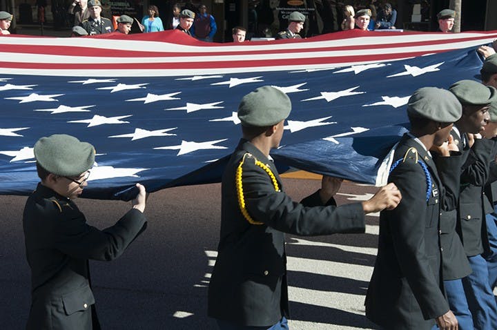 Veterans paraded down Sumter Street Wednesday afternoon, to the appreciation and applause of on-lookers. 