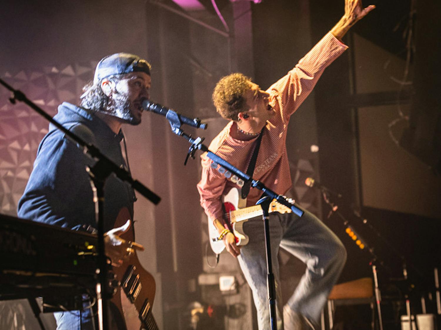 The Band CAMINO lead singers Spencer Stewart (on left) and Jeffery Jordan (on right) sing out fans during their concert at The Senate on Sept. 15, 2022.