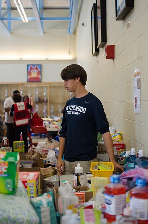 Red Cross volunteer at AC Flora High School Red Cross shelter on October 6. 