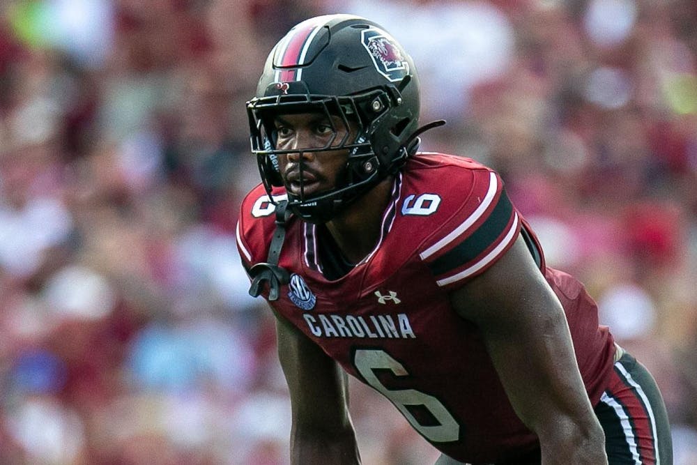 <p>Sixth-year tight end Joshua Simon looks downfield during South Carolina's game against Ole Miss on Oct. 5, 2024 at Williams-Brice Stadium. Simon had a season-high five catches and 37 yards in the Gamecocks' 27-3 loss to the Rebels.</p>