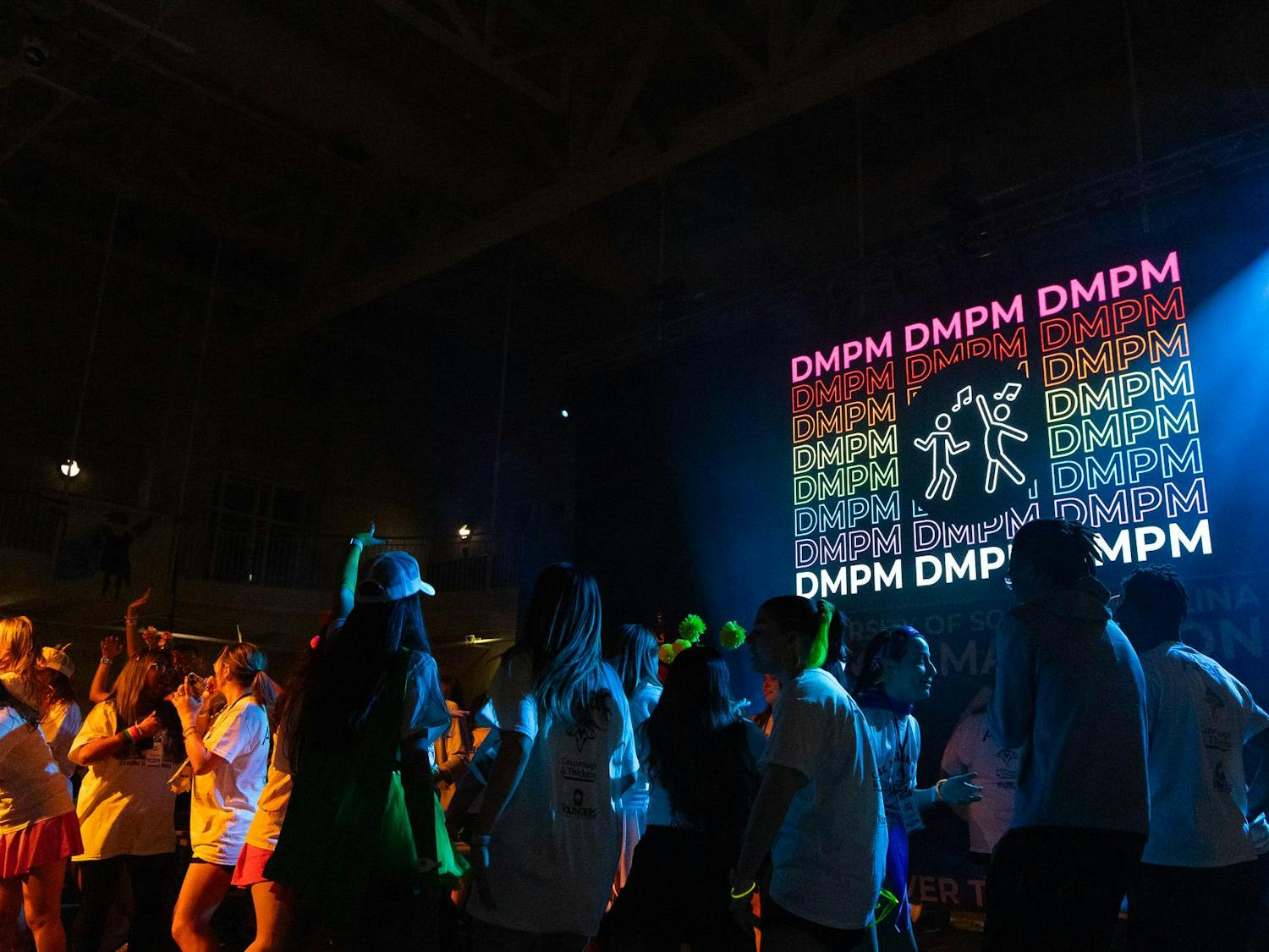 A lively scene unfolded at the Dance Marathon main event on Saturday, Feb. 24, 2024. Students, alongside the DJ and Cocky, showcased their dance moves in enthusiastic support of fundraising for Prisma Health Children's Hospital - Midlands.