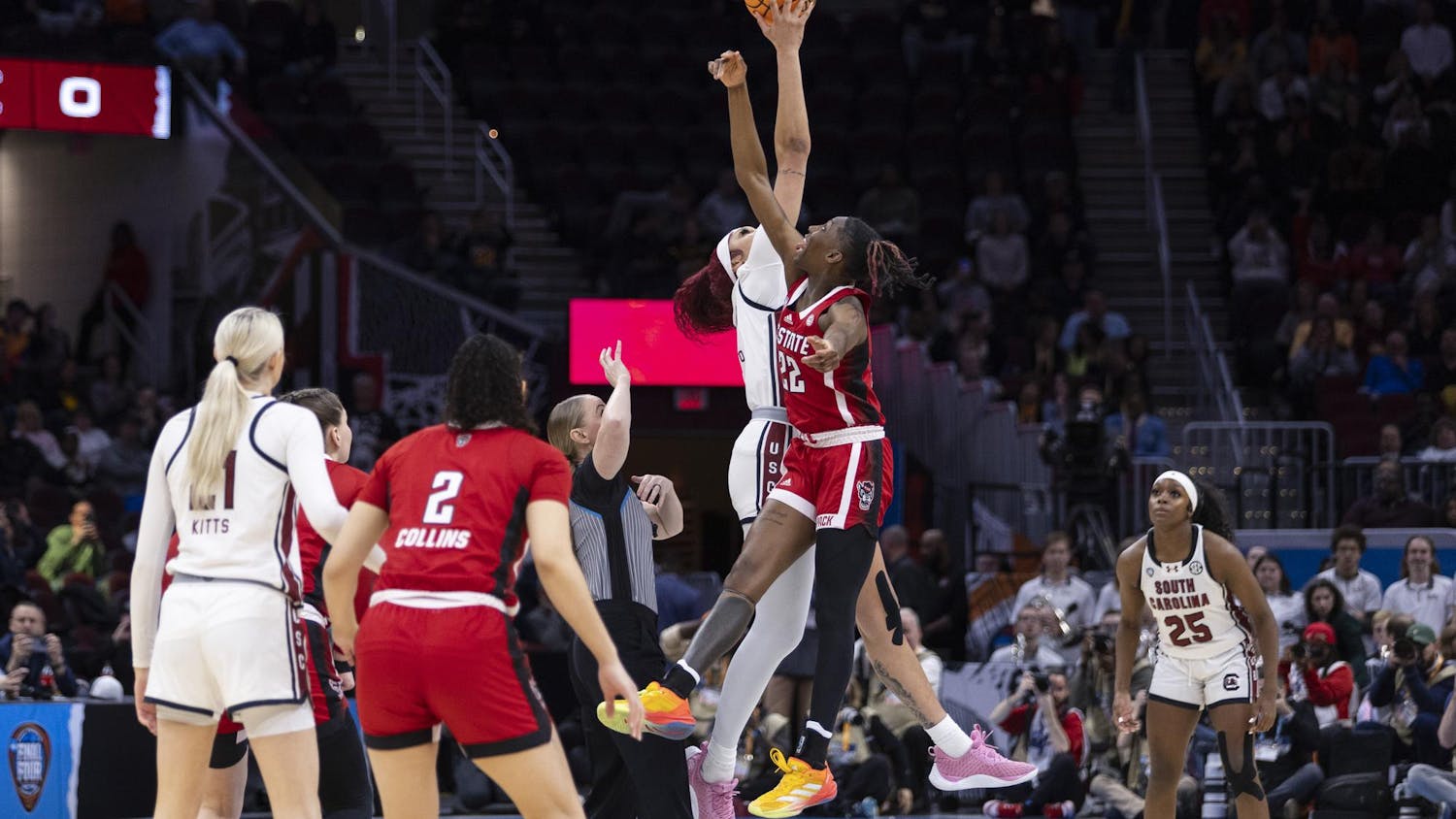 The South Carolina ɫɫƵs delivered a decisive victory to the North Carolina State Wolfpack in the first of two semifinal games at the 2024 Women’s Final Four matchup on April 5, 2024. The ɫɫƵs defeated the Wolf Pack 78-59 at Rocket Mortgage FieldHouse in Cleveland, OH.
