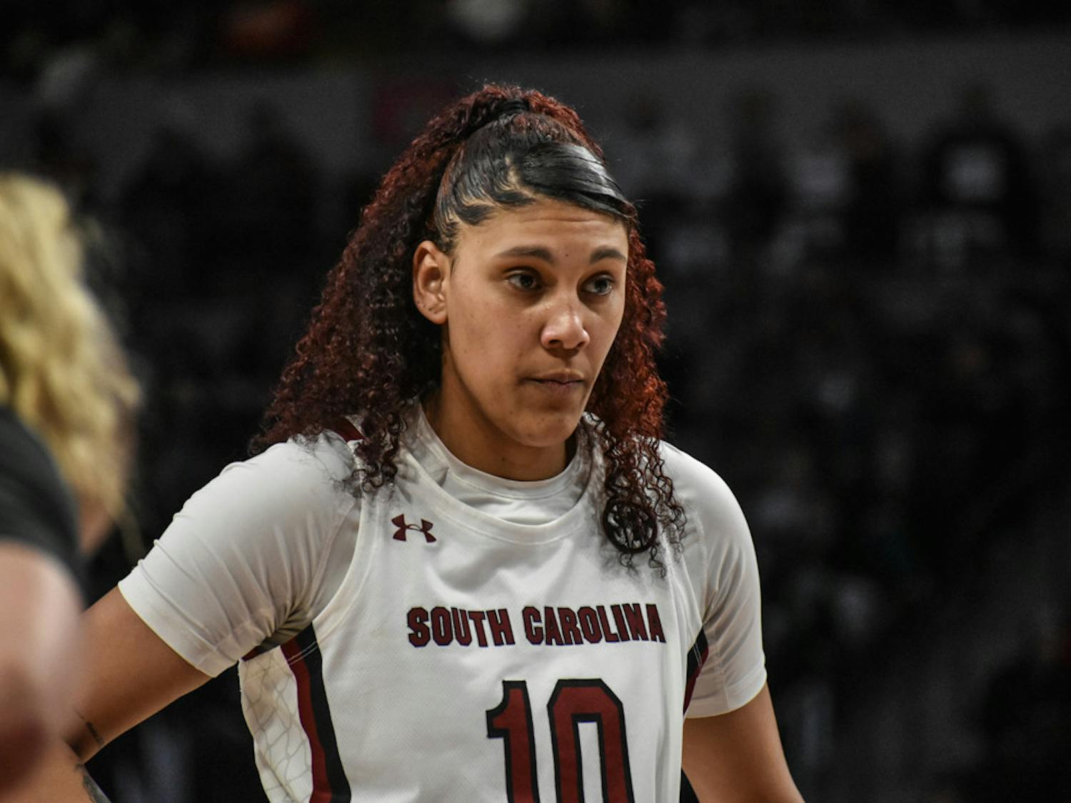 FILE—South Carolina junior center Kamilla Cardoso prepares for a free throw against Missouri on Jan. 15, 2022. Cardoso has scored 216 points throughout the 2022-2023 season as of Feb. 5, 2023.