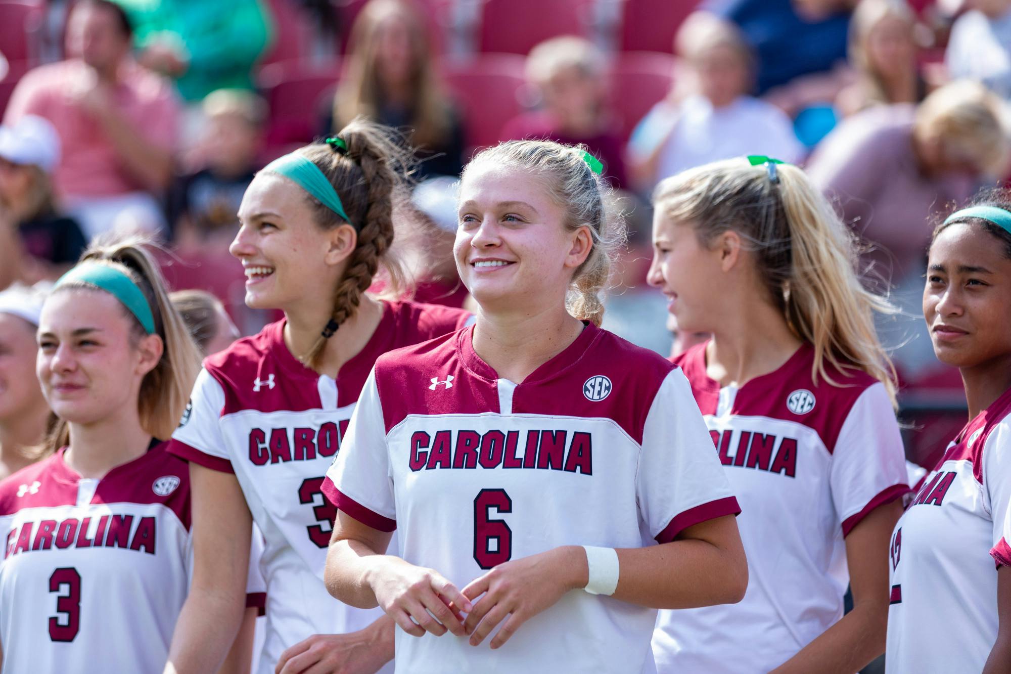 FILE—The South Carolina women's soccer team gathers in a small group before their game against the Kentucky Wildcats on Oct. 9, 2022. South Carolina defeated Alabama on Nov. 11, 2022, to become the 2022 SEC Tournament champions.