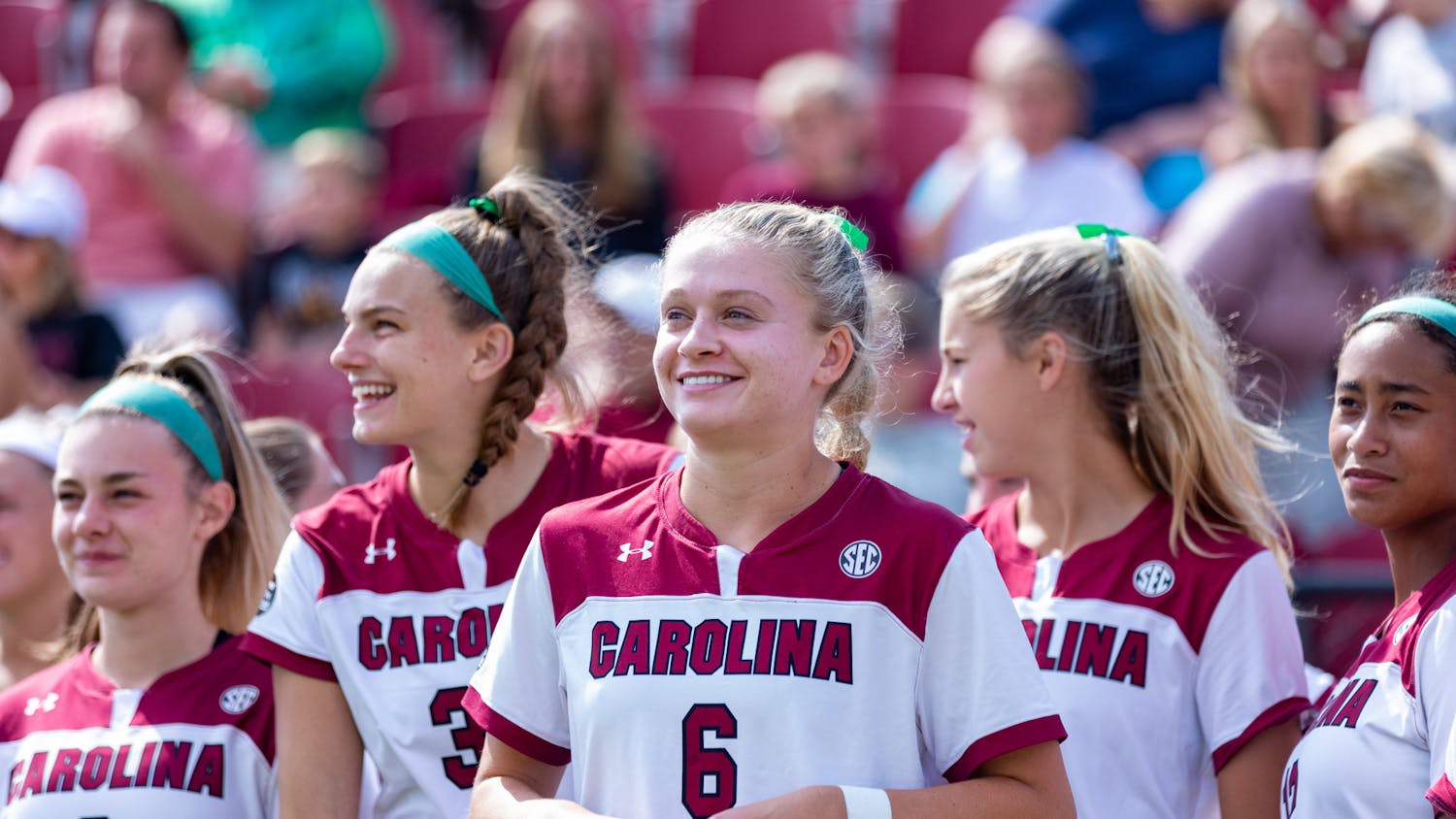 FILE—The South Carolina women's soccer team gathers in a small group before their game against the Kentucky Wildcats on Oct. 9, 2022. South Carolina defeated Alabama on Nov. 11, 2022, to become the 2022 SEC Tournament champions.