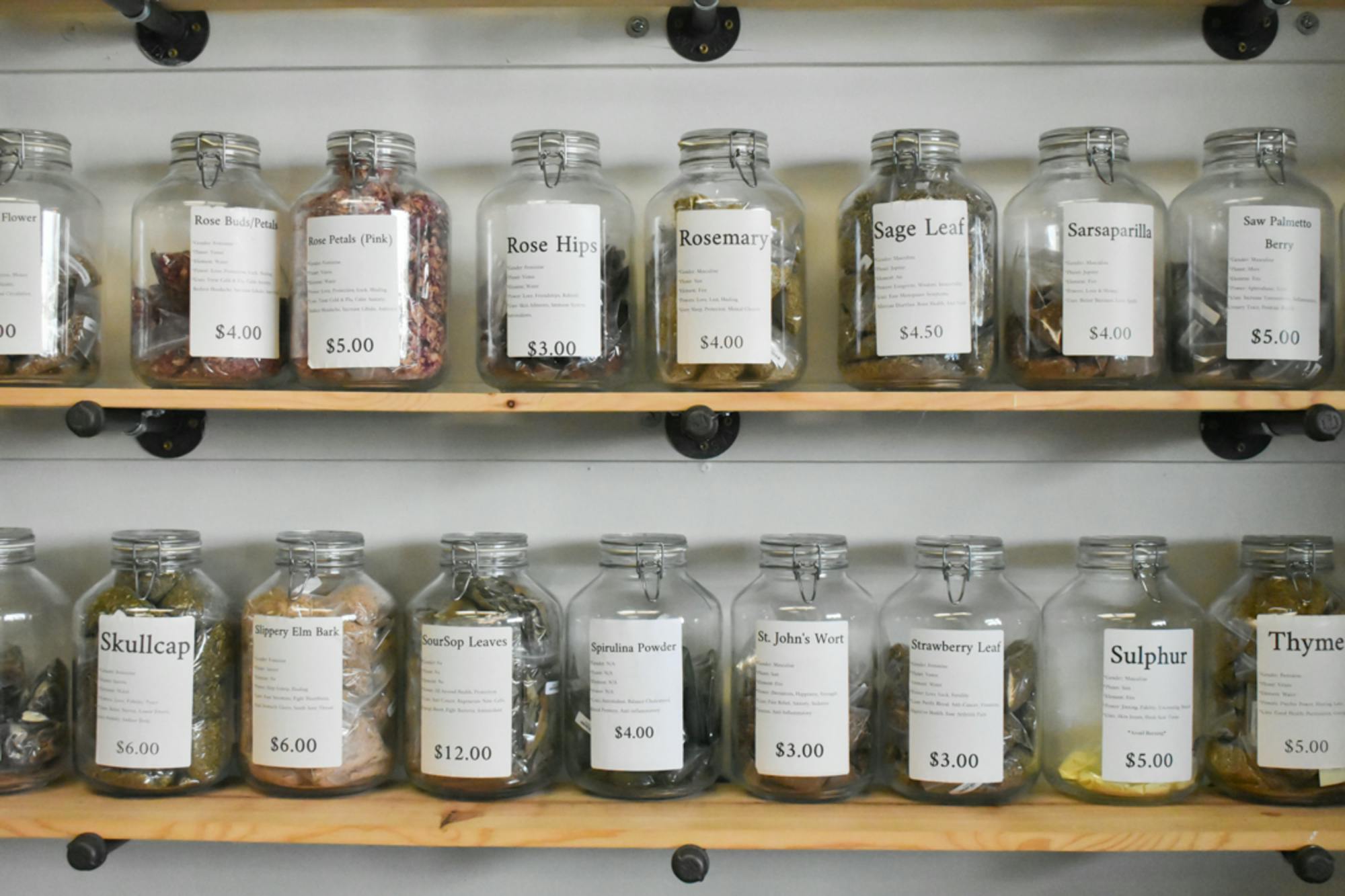 A photo of the pre-made tea packets and mixtures that The Healing Bar carries on Jan. 26, 2023. The store, located on 503 12th St., West Columbia, also has recipe books for herbal teas that customers can purchase.