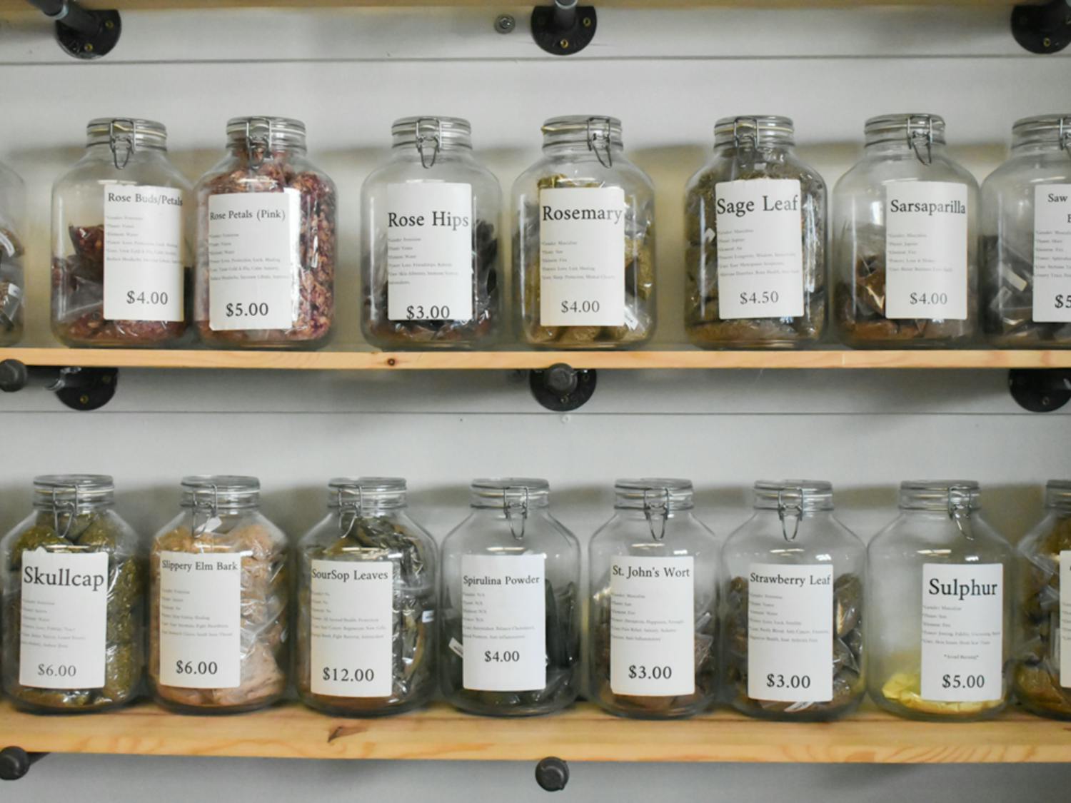 A photo of the pre-made tea packets and mixtures that The Healing Bar carries on Jan. 26, 2023. The store, located on 503 12th St., West Columbia, also has recipe books for herbal teas that customers can purchase.
