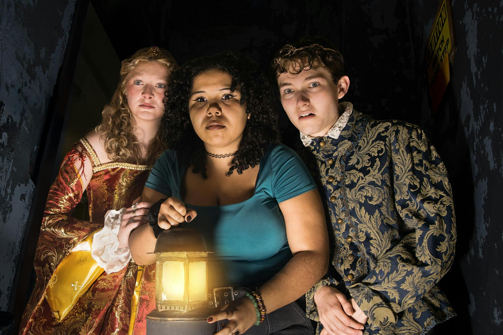 Students Grayson Bonner, Mel Driggers and Ben Doub pose for a portrait to promote the upcoming play "The Seeing Place." The production is based on the spooky reputation of Longstreet Theatre.