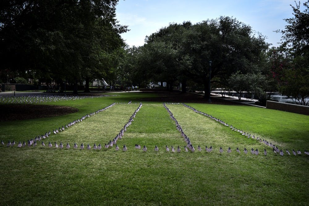 <p>A memorial to victims of the Sept. 11 terrorist attacks was designed on Davis Field in 2016.</p>