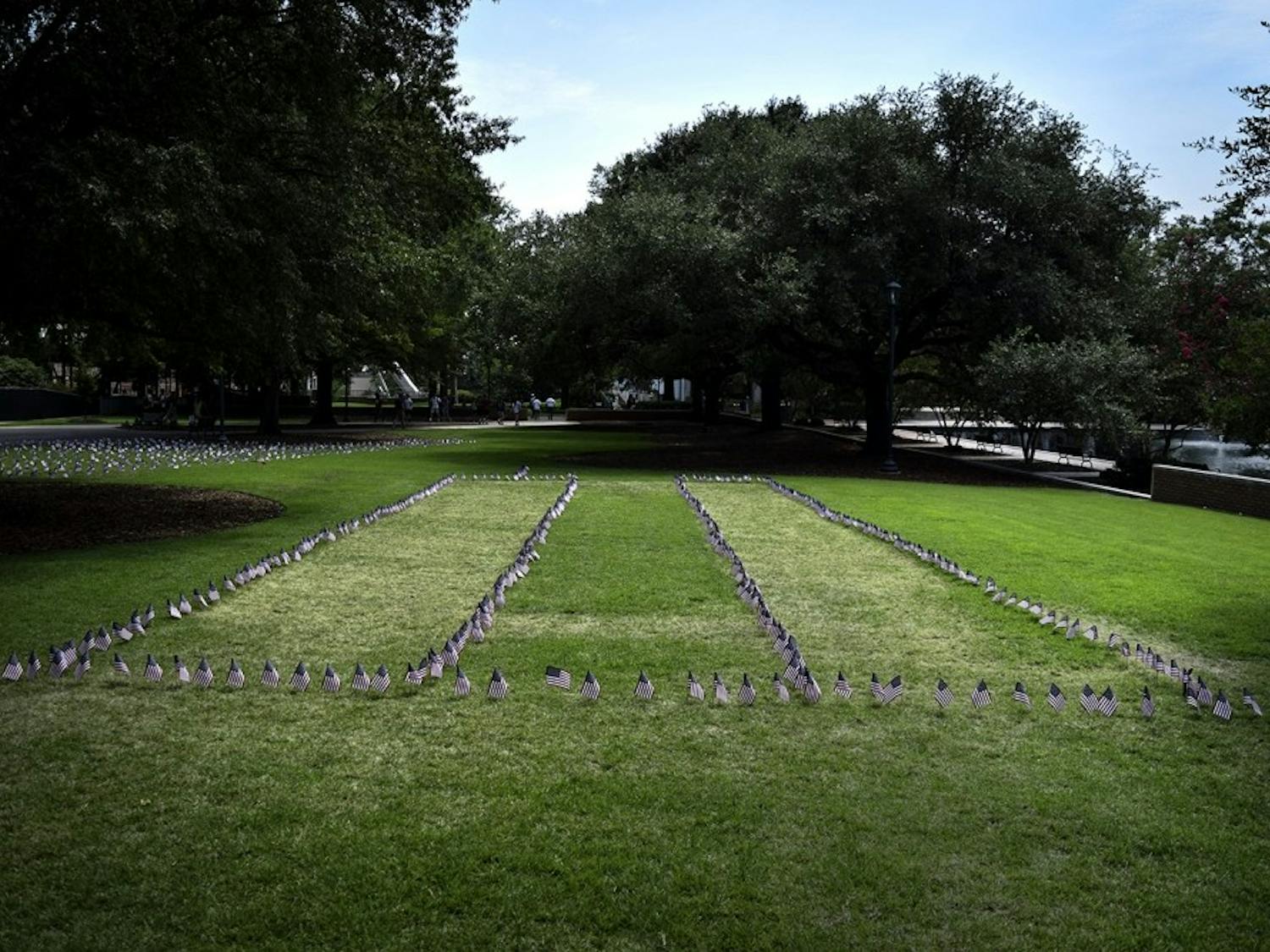 A memorial to victims of the Sept. 11 terrorist attacks was designed on Davis Field in 2016.