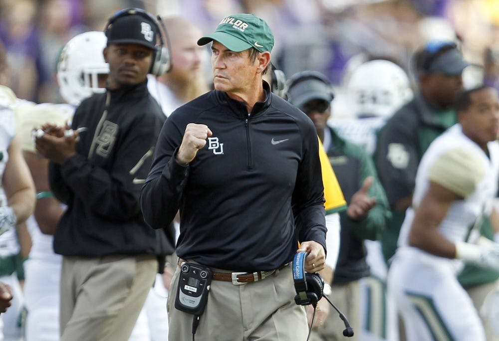 Baylor Bears head coach Art Briles reacts in the first half of a college football game against the TCU Horned Frogs at Amon G. Carter Stadium in Fort Worth, Texas, on Saturday, Nov. 30, 2013. (Ron Jenkins/Fort Worth Star-Telegram/MCT)