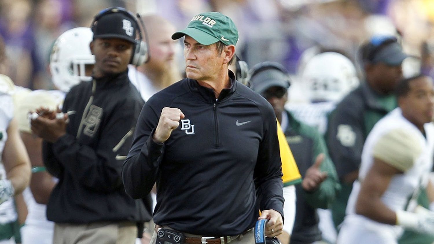 Baylor Bears head coach Art Briles reacts in the first half of a college football game against the TCU Horned Frogs at Amon G. Carter Stadium in Fort Worth, Texas, on Saturday, Nov. 30, 2013. (Ron Jenkins/Fort Worth Star-Telegram/MCT)