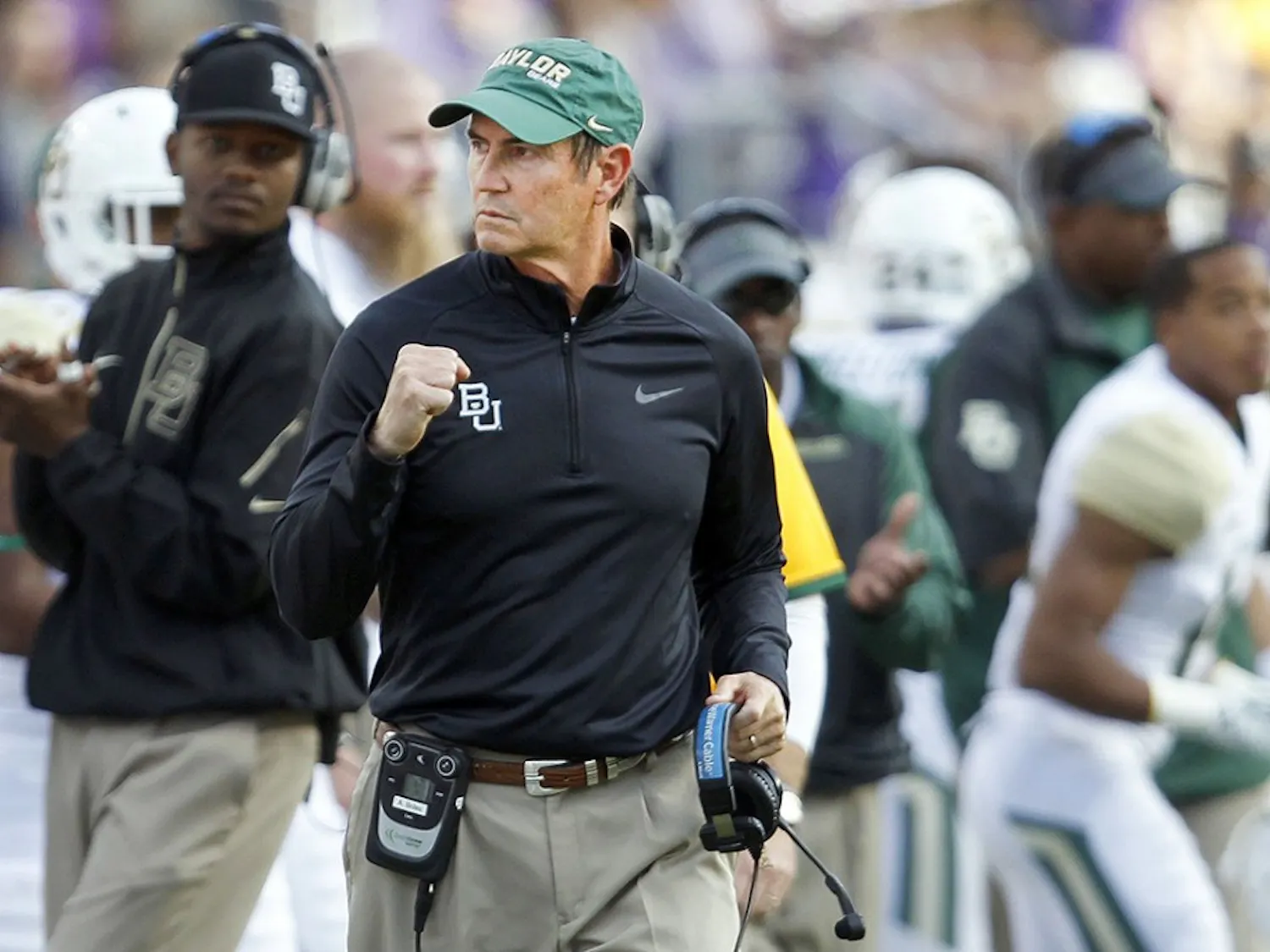 Baylor Bears head coach Art Briles reacts in the first half of a college football game against the TCU Horned Frogs at Amon G. Carter Stadium in Fort Worth, Texas, on Saturday, Nov. 30, 2013. (Ron Jenkins/Fort Worth Star-Telegram/MCT)