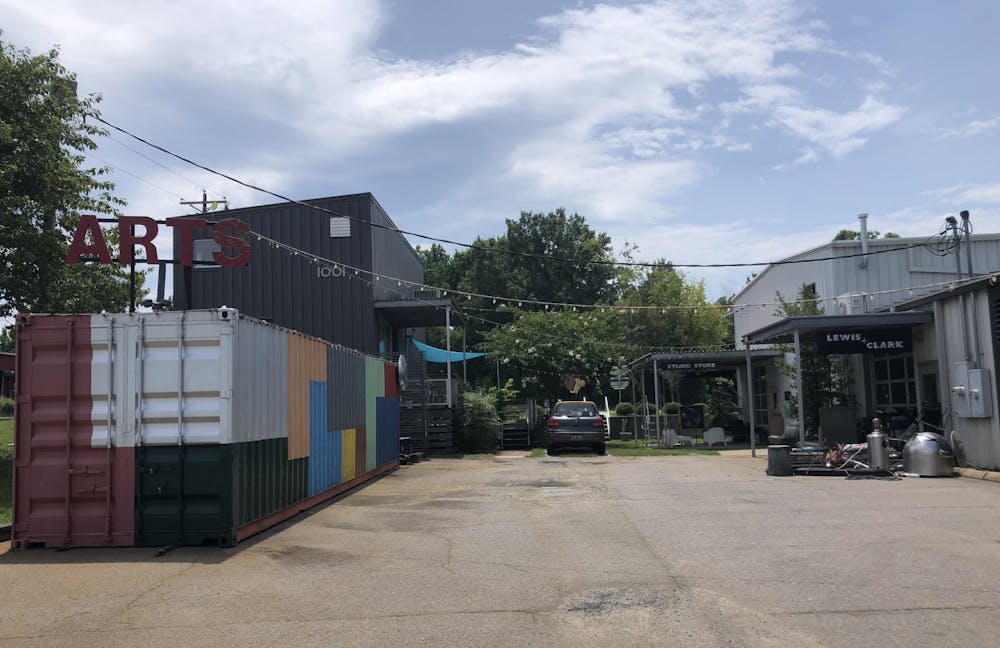 <p>A photo of three art studios on the corner of Huger and Pendleton Street on June 21, 2021. The three art studios &nbsp;share the goal of providing an art district to the Vista.</p>