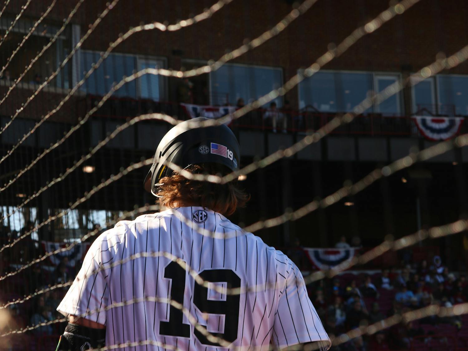 FILE—Sophomore catcher Cole Messina walks up to the plate on Feb. 18, 2023. Messina had two runs in three at bats for the Gamecocks' during the second of three games against UMass Lowell. 