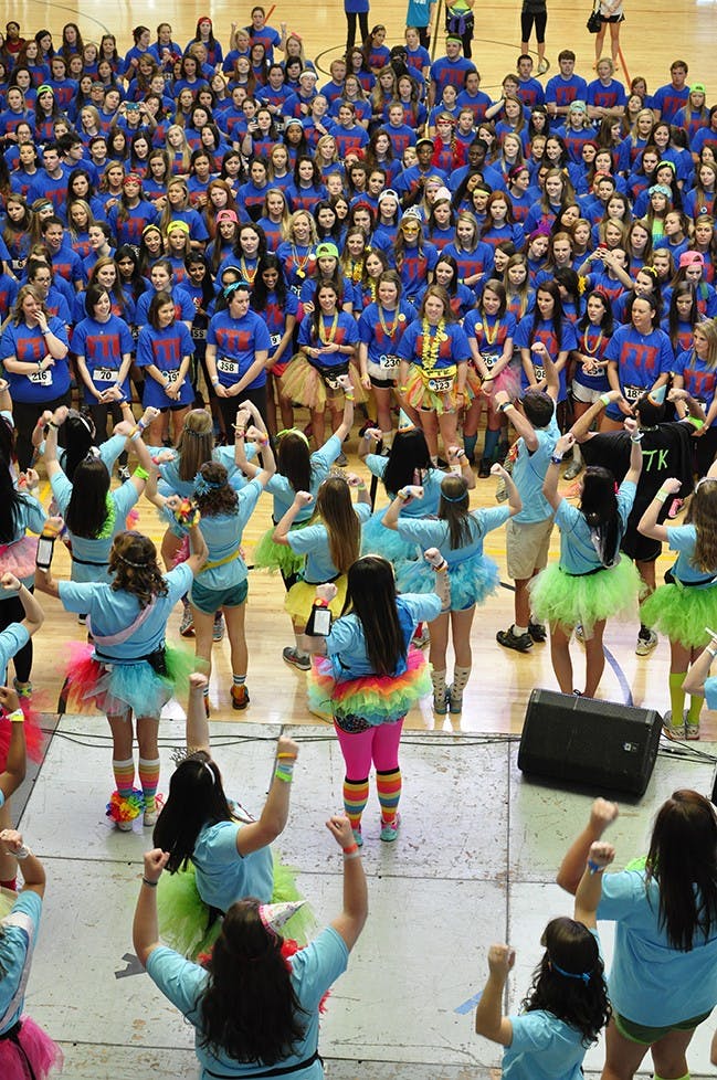 	An eager crowd of participants watches on as the morale team performs the dance routine they will learn over the next 24 hours.
Brian Almond/ The Daily Gamecock