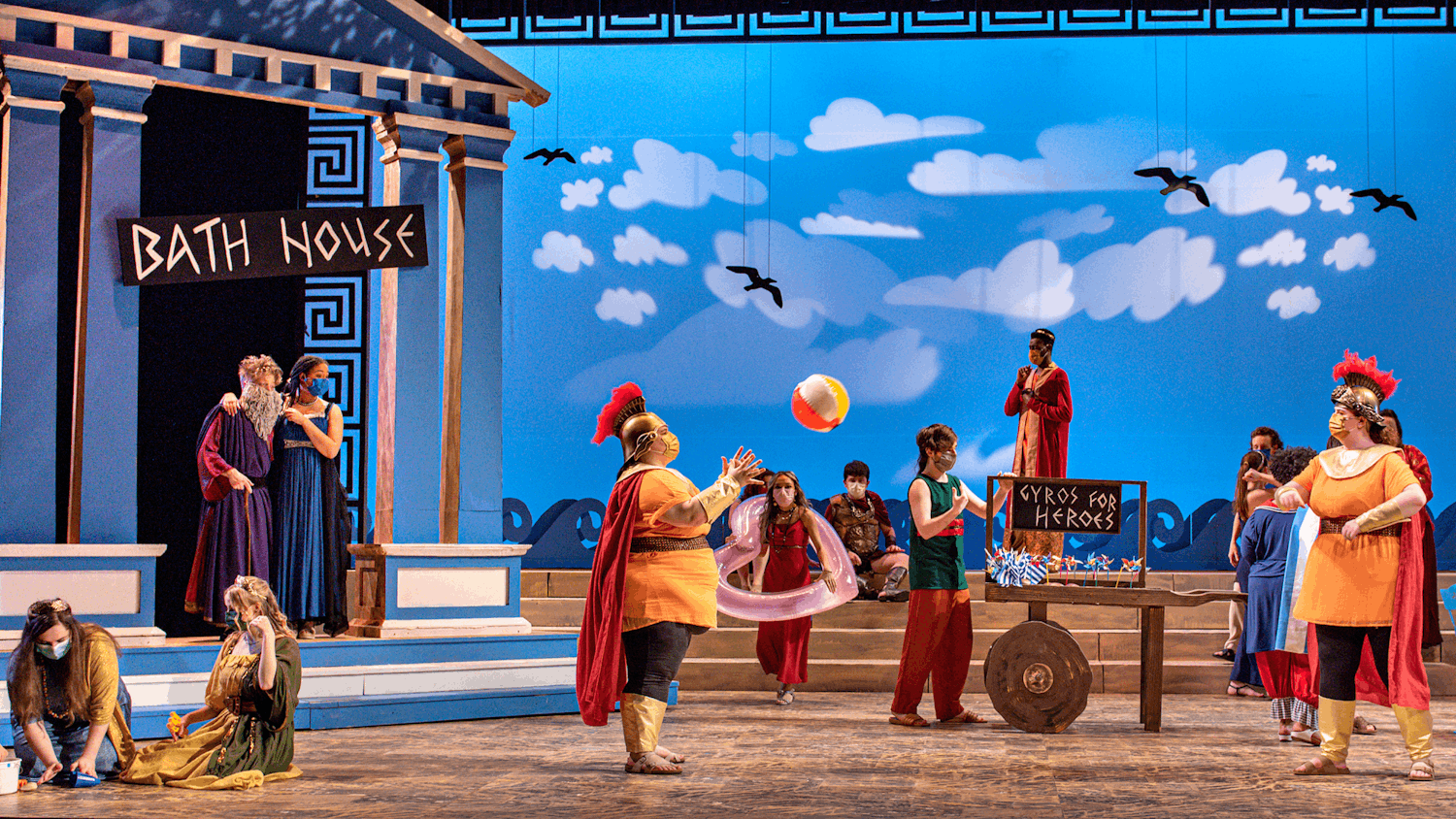 “Opera at USC” performers in the French comedy opera “La belle Hélène” rehearse ahead of the production’s opening night on Feb. 25, 2022.