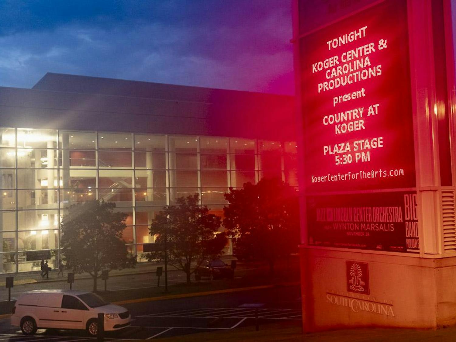 The outside of the Koger Center for the Arts on Aug. 27, 2023. The "Country at Koger" event featured performances from country artists Jordana Bryant, Vincent Mason and Will Cullen.