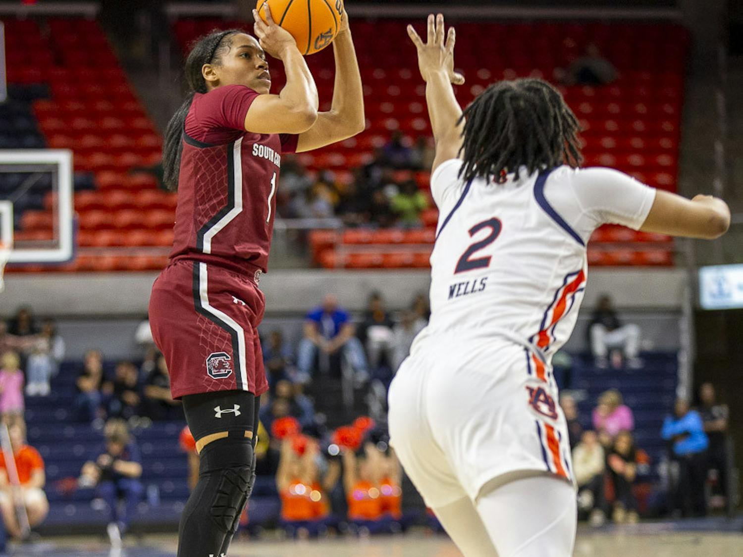 Senior guard Zia Cooke puts up a shot during the matchup against Auburn on Feb. 9, 2023. Cooke scored 15 points and added four assists for the Gamecocks.&nbsp;
