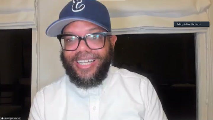 Ed Lee III speaks during an online discussion titled “Return to Normalcy" in January. Lee is the senior director of the Barkley Forum at Emory University.