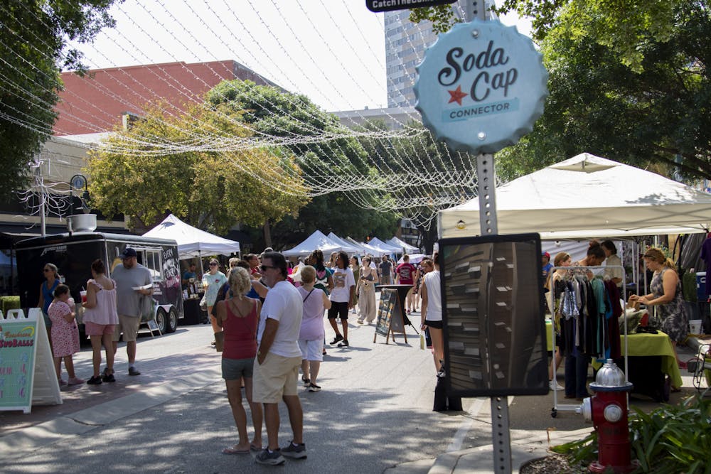 <p>FILE&nbsp;—&nbsp;&nbsp;The Soda Cap Connector sign stands on Main St. during Soda City Market on Aug. 26, 2023. The Soda Cap Connector is a $1 bus line that brings commuters to Columbia's attractions.&nbsp;</p>